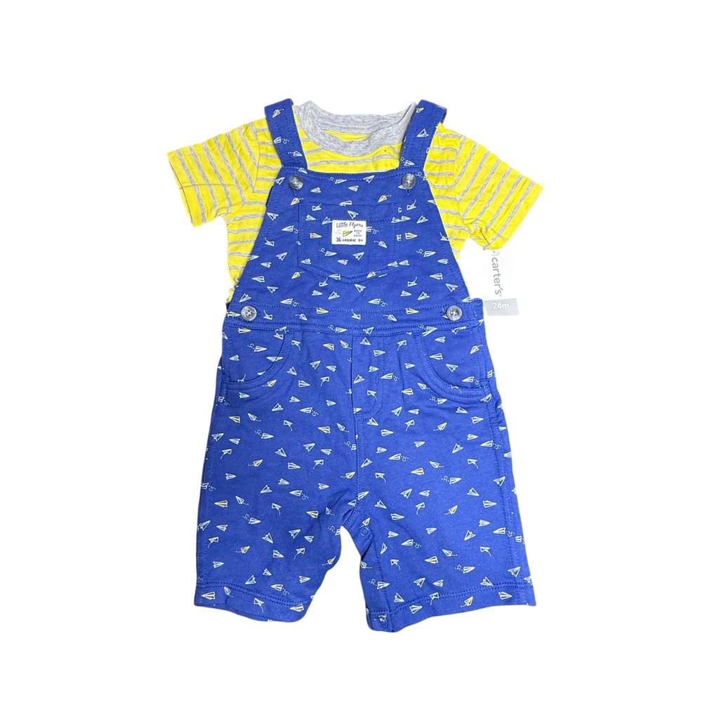 Carters Outfit Set Little Flyers Airplane Overalls Shirt 2-Piece‎ 24M
